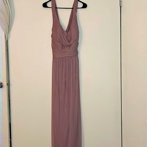 David’s Bridal bridesmaid dress in mauve.